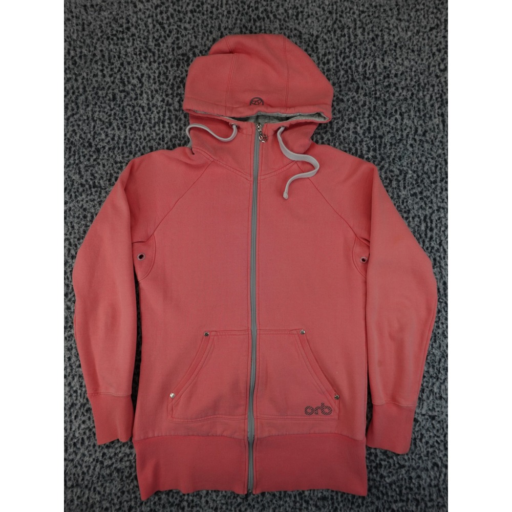Orb Full Zip Hoodie Womens Medium Coral Pink‎ Raglan Sleeve Hooded Sweatshirt
